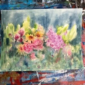 Original Painting Garden floral New Art watercolor Wildflower decor Artettina US